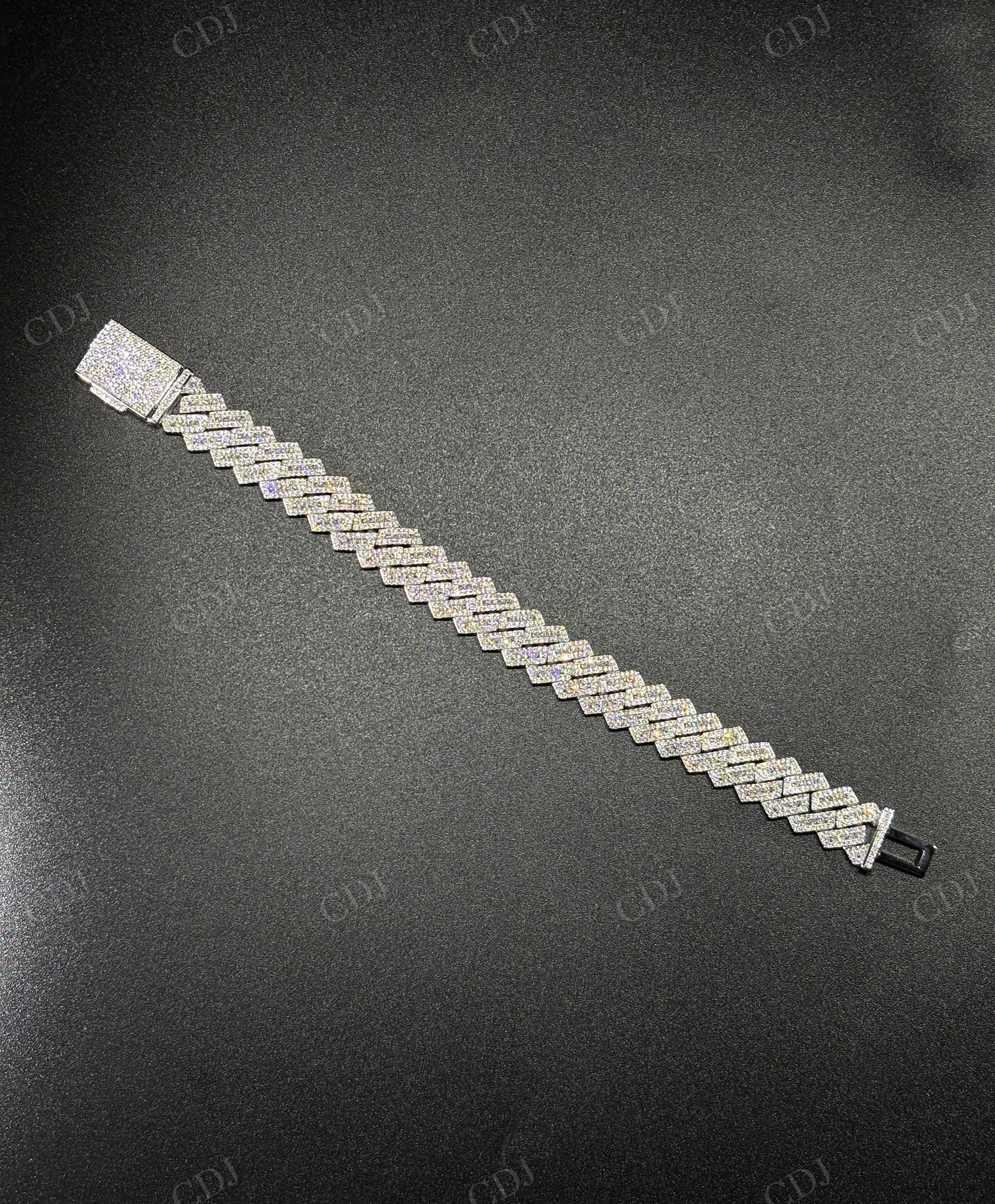 13mm SQ Middel Baguette 925 Sterling Silver Moissanite Chain