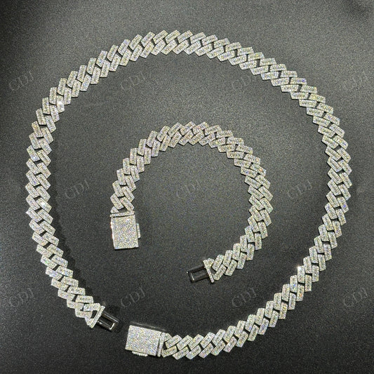 13mm SQ Middel Baguette 925 Sterling Silver Moissanite Chain