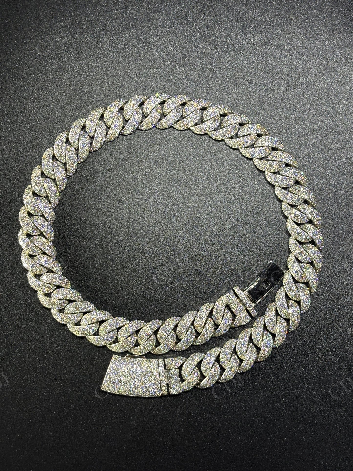 18mm Mosaic Setting Moissanite Sterling Silver Cuban Chain
