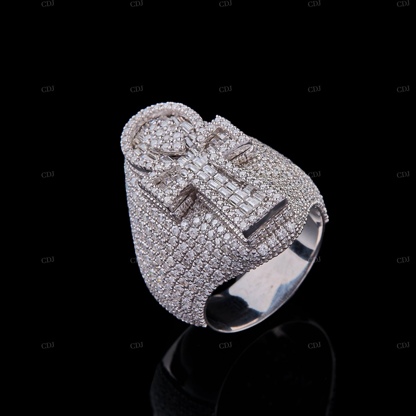 Cross Moissanite Sterling Silver Ring
