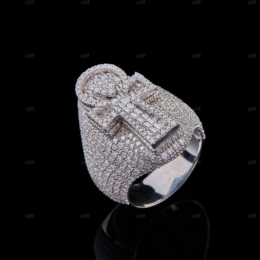 Cross Moissanite Sterling Silver Ring