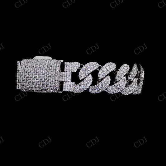 18mm Middle Big Diamond Round Sterling Silver Moissanite Cuban Chain