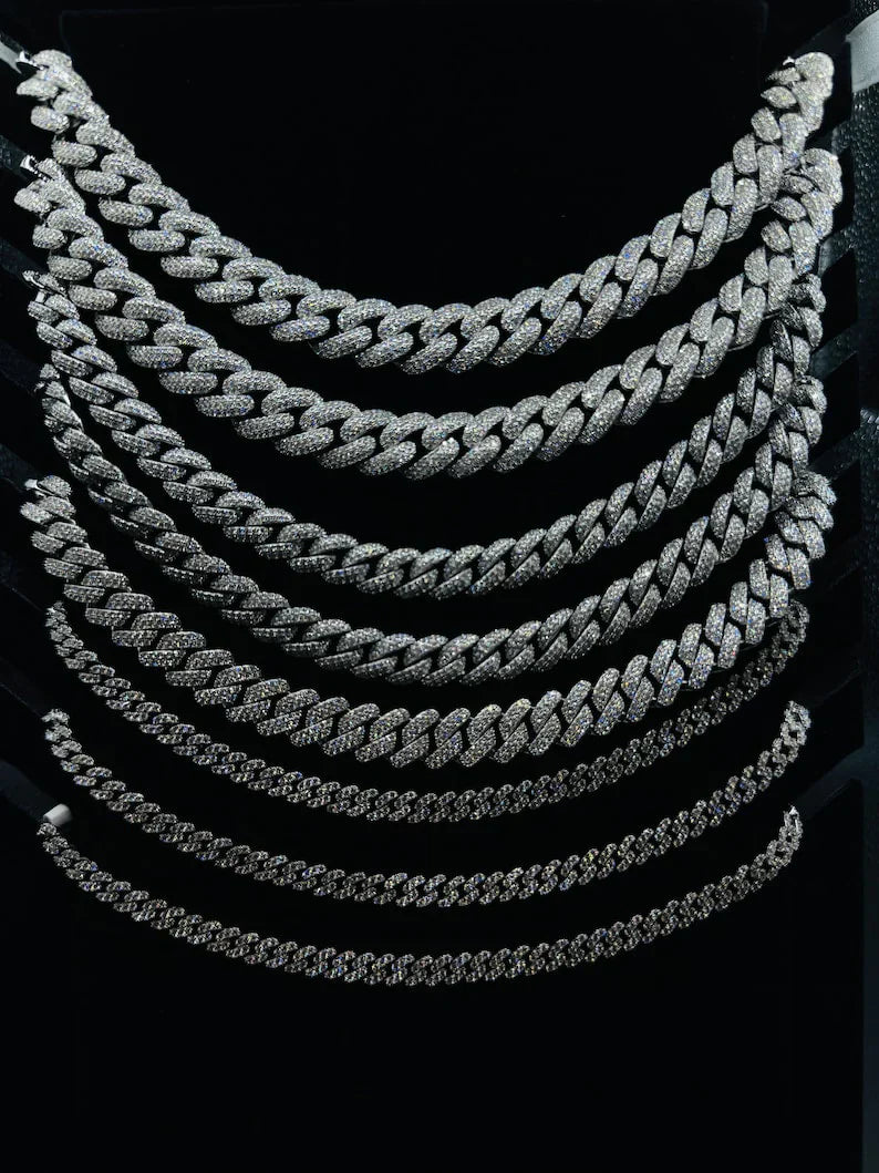 12MM Moissanite 925 Sterling Silver Cuban Link Chain